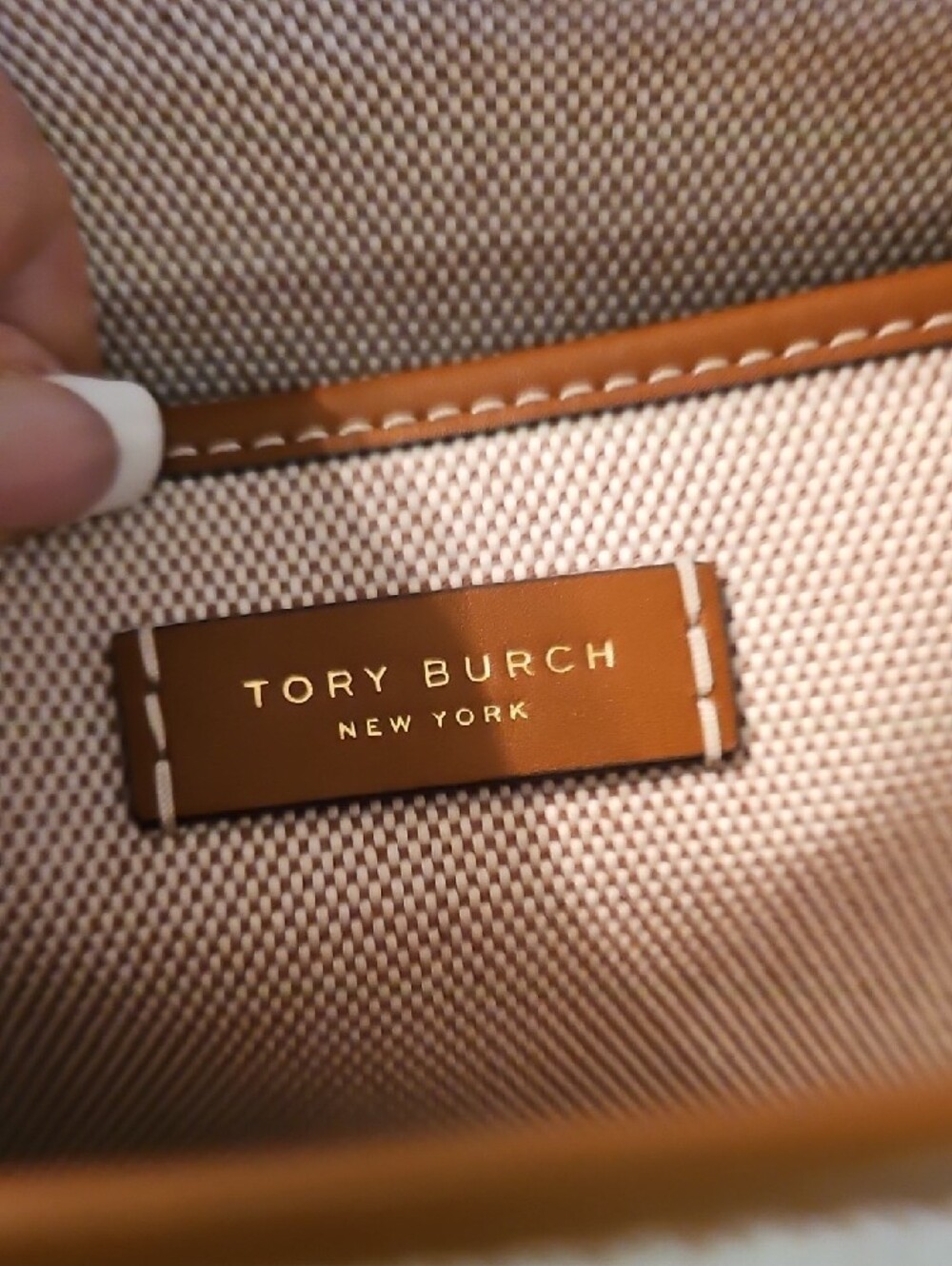 Tory Burch Blake Cream Canvas Satchel with Brown Leather Trim - Picture 5 of 15